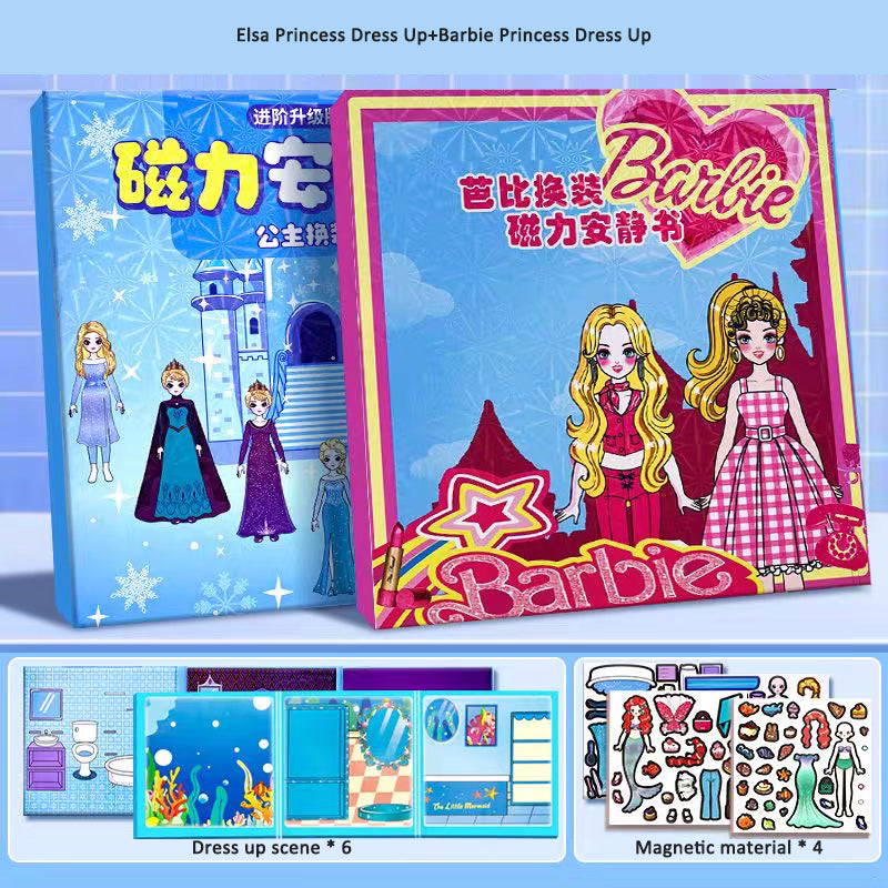 Elsa Princess Magnetic Quiet Book New Girl Mermaid Elsa Dress Up Magnetic Strong Magnetic Stickers Manual DIY