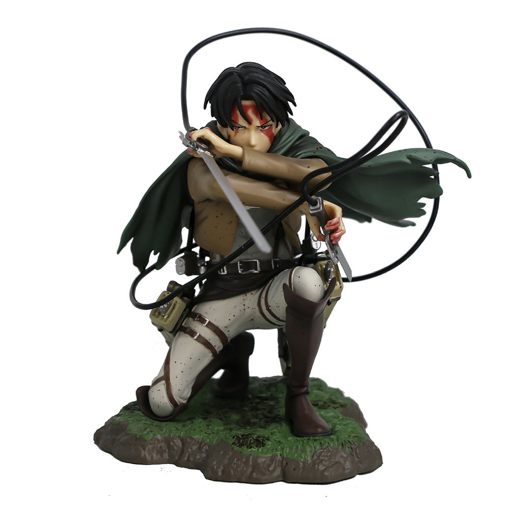 Attack on the giant army commander Liweier's figurine battle damage kneeling posture blood battle figurine anime model