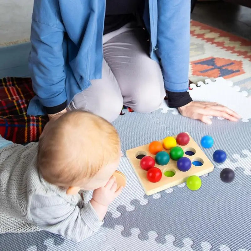 Montessori Rainbow Sorting Ball 12 Color Matching Board Color Recognition Wooden Toy