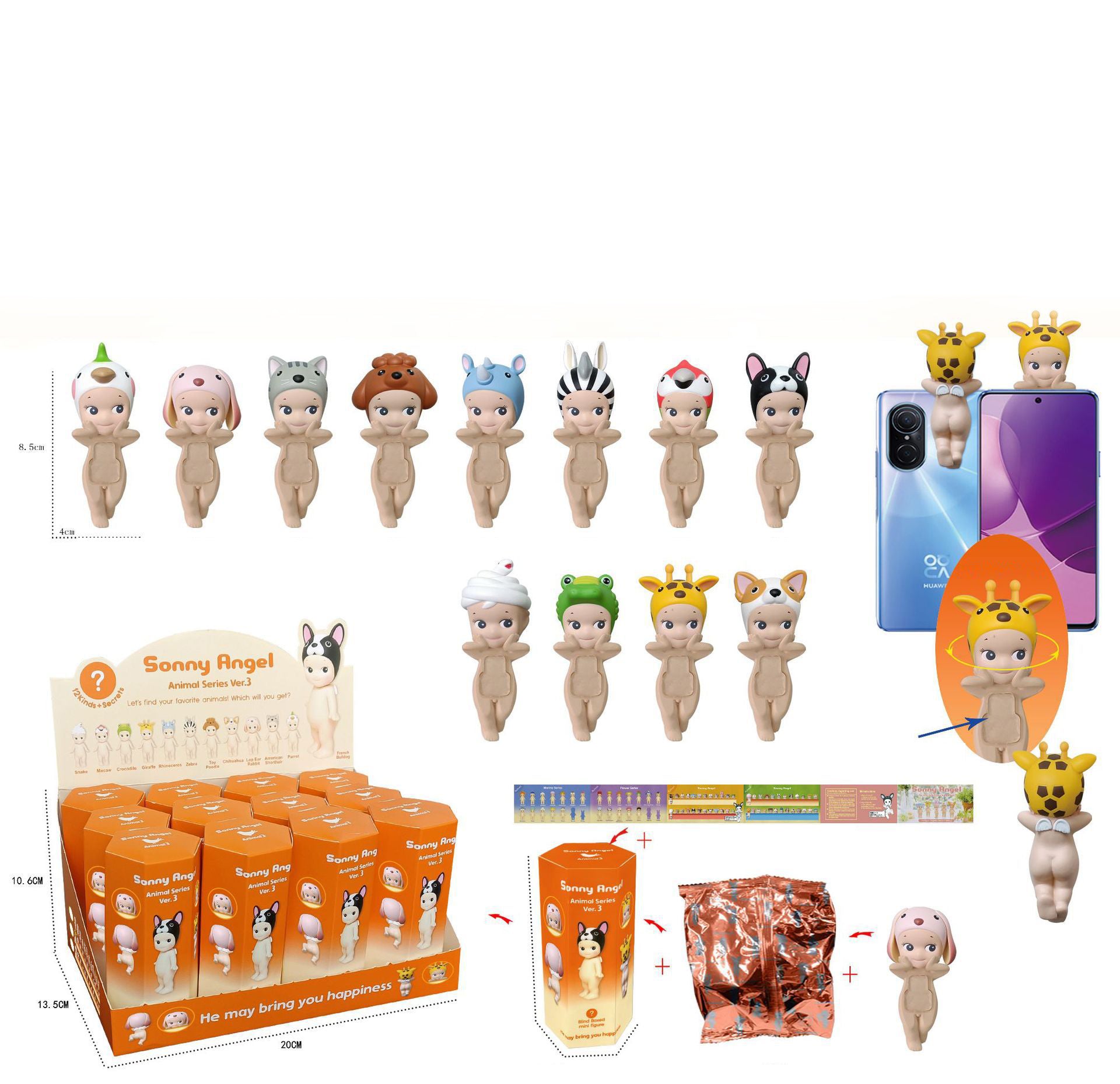 Party Angel Cheek Blind Box Car Ornament Mobile phone Decoration Handmade Anime Doll Finished End Box