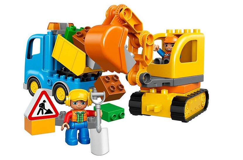 10812 Duplo Town Toy Truck and Tracked Excavator, Large Building Bricks, Preschool Construction Set for Kids