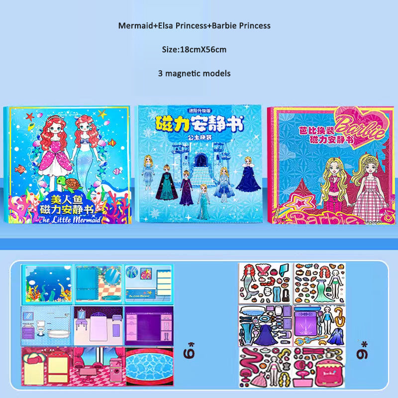 Elsa Princess Magnetic Quiet Book New Girl Mermaid Elsa Dress Up Magnetic Strong Magnetic Stickers Manual DIY