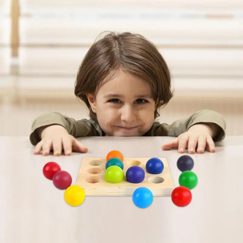 Montessori Rainbow Sorting Ball 12 Color Matching Board Color Recognition Wooden Toy