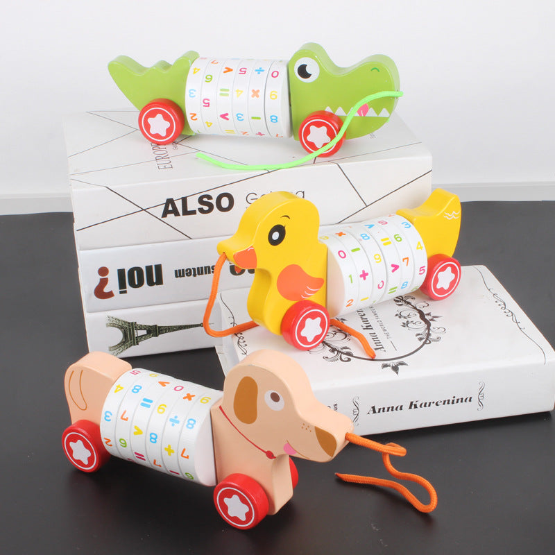 Wooden children's animals small dogs crocodiles yellow ducks digital tractors pull wires baby walkers toys