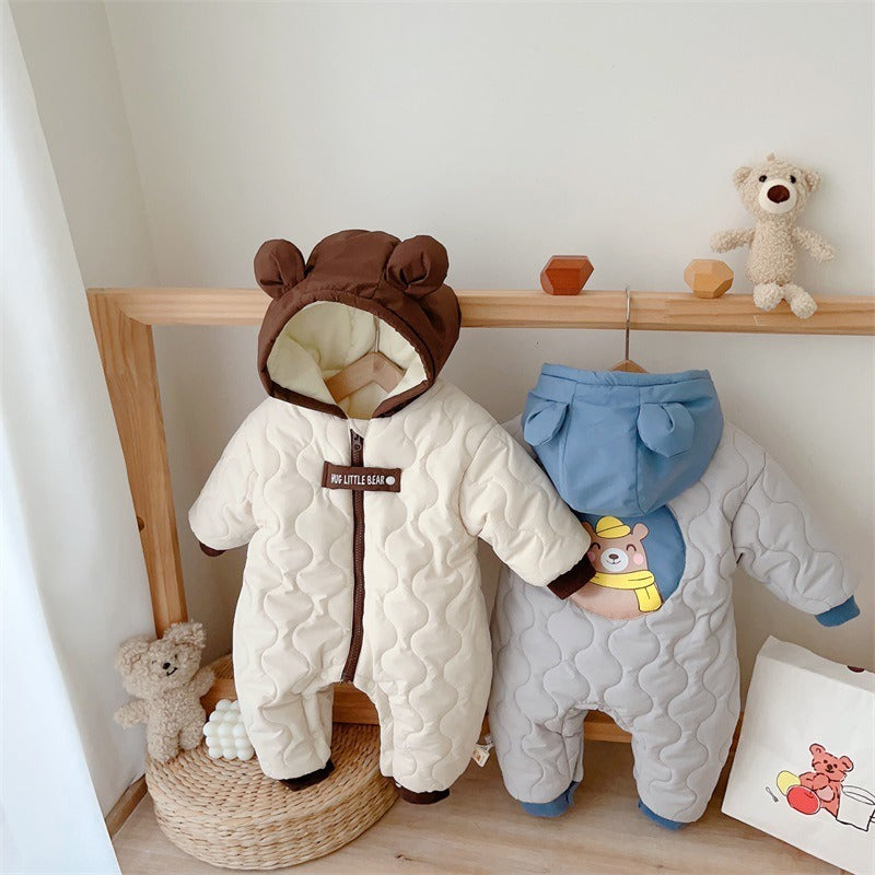 Baby's Winter Clothes Cotton Padded Clothes With Velvet Thickened One-Piece Clothes For Boys Cute Crawling Clothes For Going Out In Winter