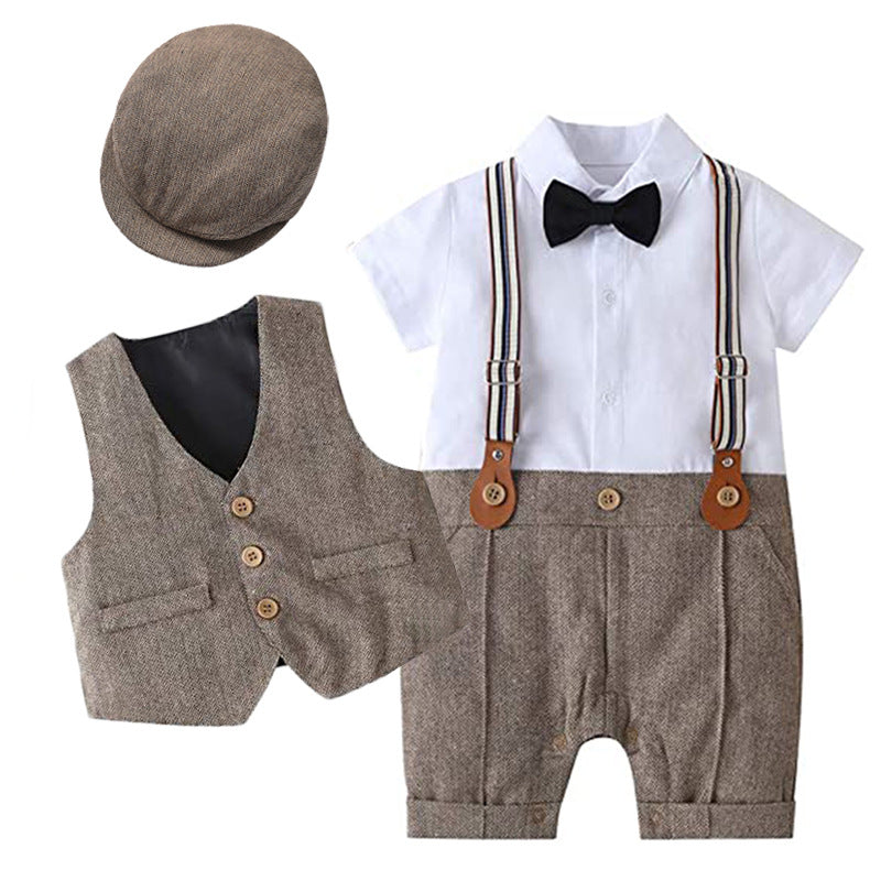 Boy Baby Gentleman One-Year-Old Wash Clothing Summer New Boy One-Piece Romper Children's Suit
