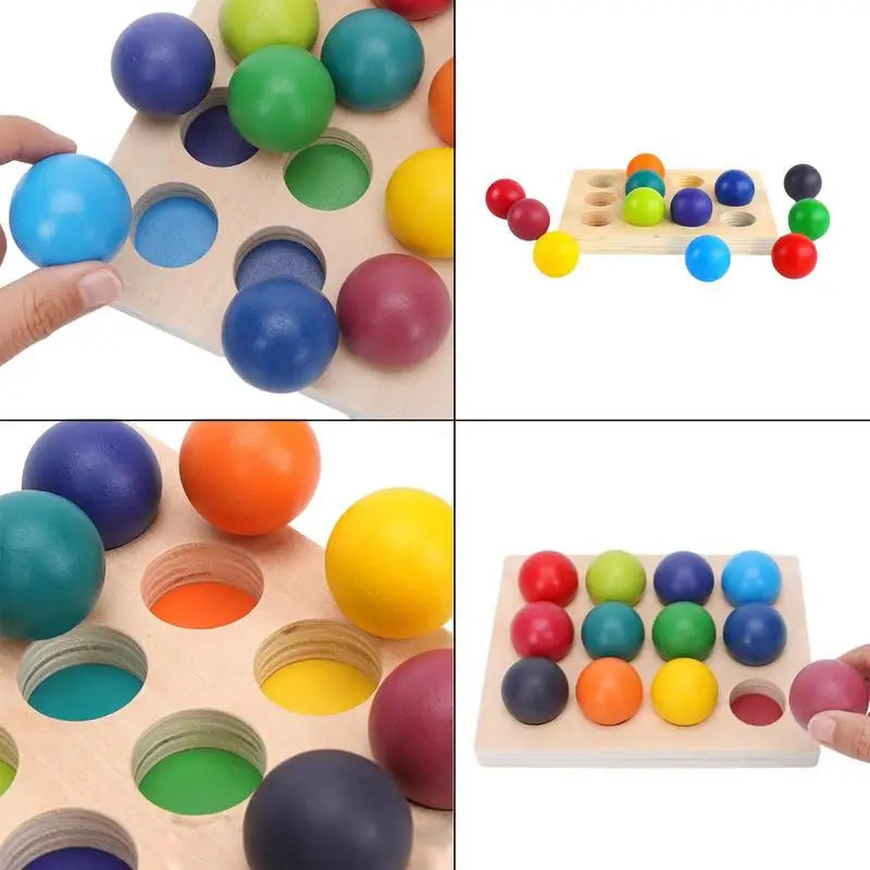 Montessori Rainbow Sorting Ball 12 Color Matching Board Color Recognition Wooden Toy