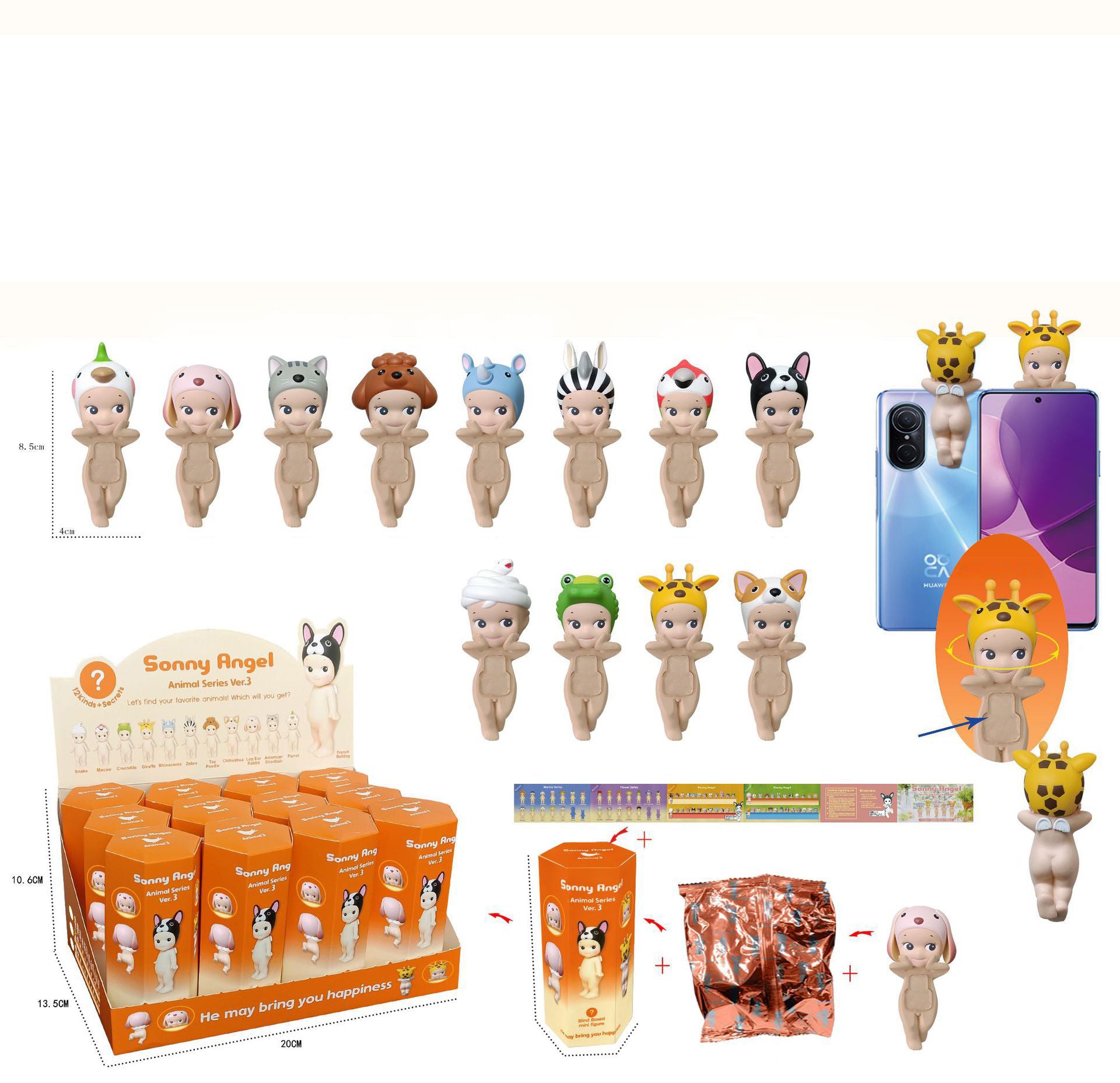 Party Angel Cheek Blind Box Car Ornament Mobile phone Decoration Handmade Anime Doll Finished End Box