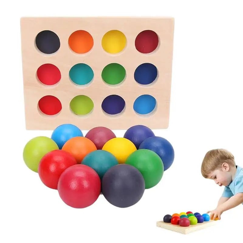 Montessori Rainbow Sorting Ball 12 Color Matching Board Color Recognition Wooden Toy