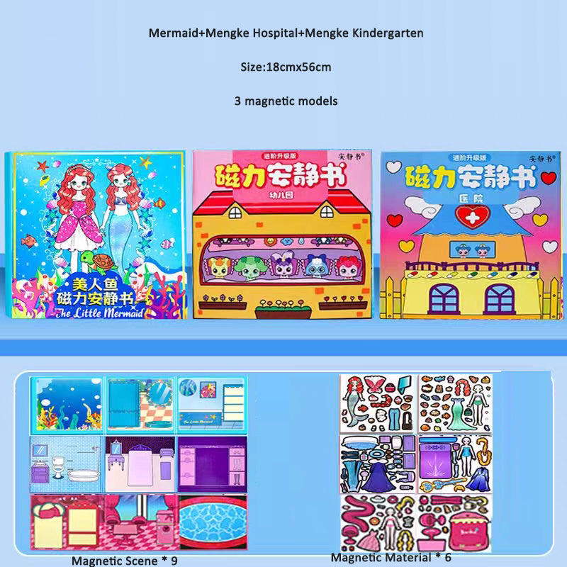 Elsa Princess Magnetic Quiet Book New Girl Mermaid Elsa Dress Up Magnetic Strong Magnetic Stickers Manual DIY