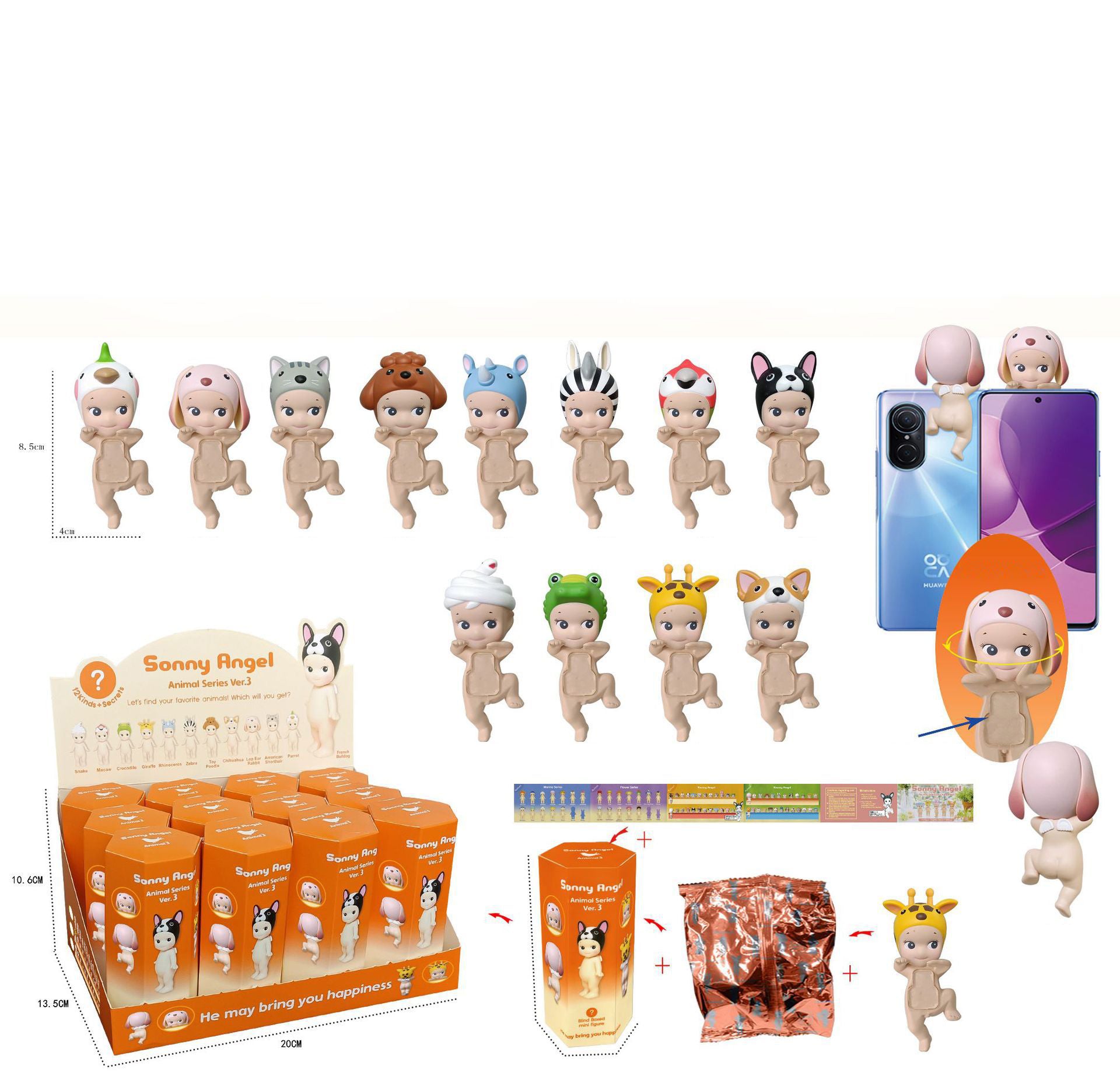 Party Angel Cheek Blind Box Car Ornament Mobile phone Decoration Handmade Anime Doll Finished End Box