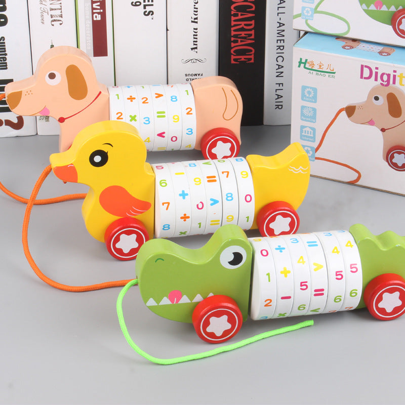 Wooden children's animals small dogs crocodiles yellow ducks digital tractors pull wires baby walkers toys