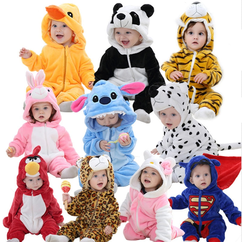 Cute Cartoon Flannel Baby Rompers Novelty Rabbit Cotton Baby Boys Girls Animal Rompers Stitch Baby's Sets kigurumi New born