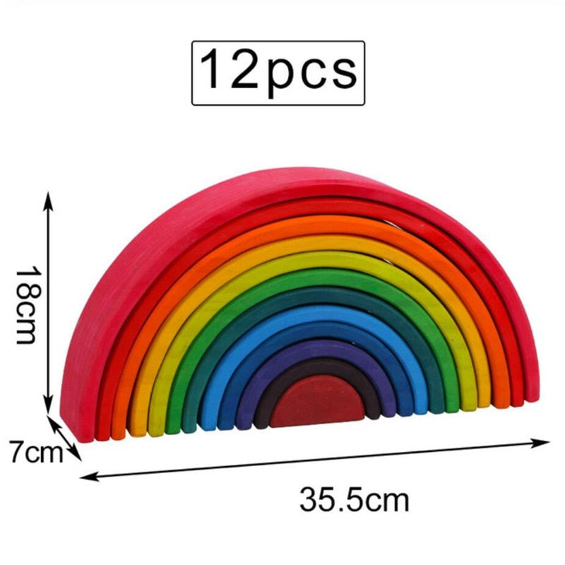 Baby Toys Pine Type Large Rainbow Stacker Wooden Toys For Kids Creative Rainbow Building Blocks Montessori Educational Toy Children