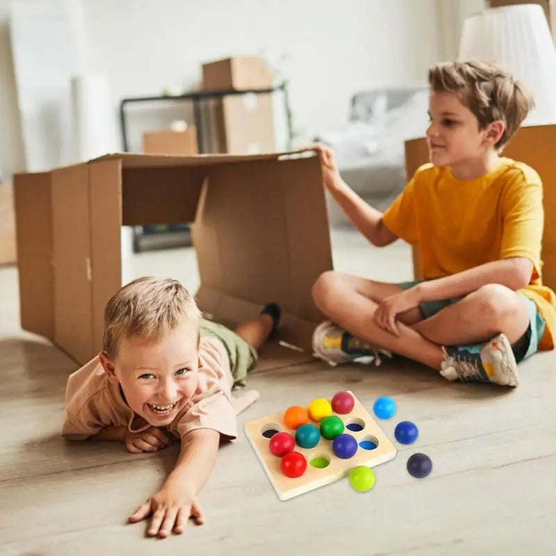 Montessori Rainbow Sorting Ball 12 Color Matching Board Color Recognition Wooden Toy