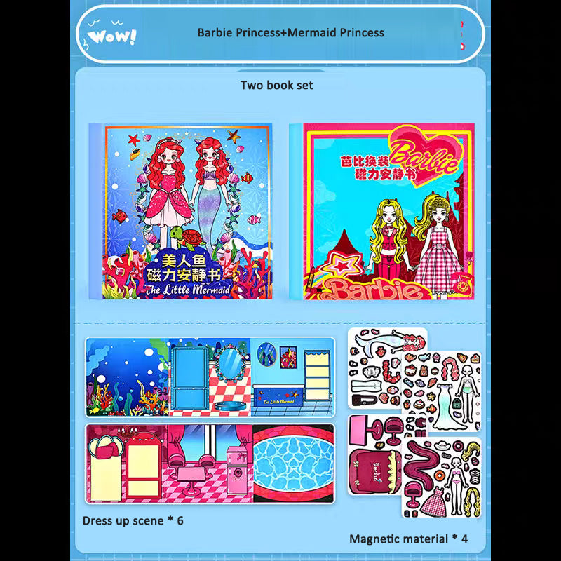 Elsa Princess Magnetic Quiet Book New Girl Mermaid Elsa Dress Up Magnetic Strong Magnetic Stickers Manual DIY