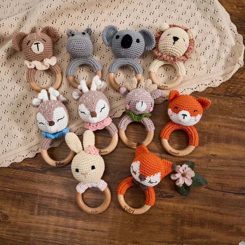 Carving Name Baby Soothing Bell Newborn Gift Bath Gift Knitted Cartoon Doll